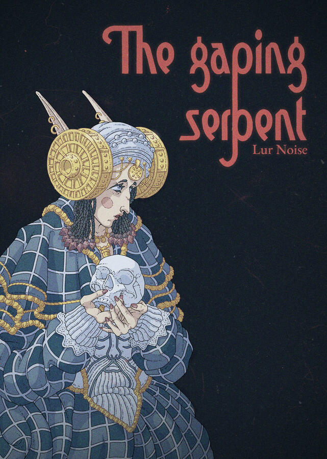 Cover of the game, it shows the title in red and an elf lady holding a skull close to her chest. Her clothing, in blue and gold colors, is inspired by Iberian sculptures and old (but more modern than medieval) European/Western clothing.