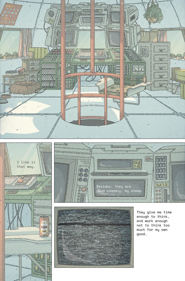 Comic page, showing some sort of control room inside a dome. Comic page, showing some sort of control room inside a dome.