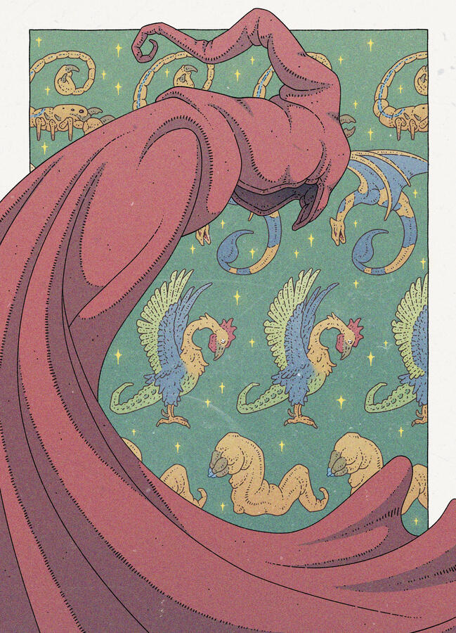 Color illustration about Geneforge, showing a shaper dominating his creations.