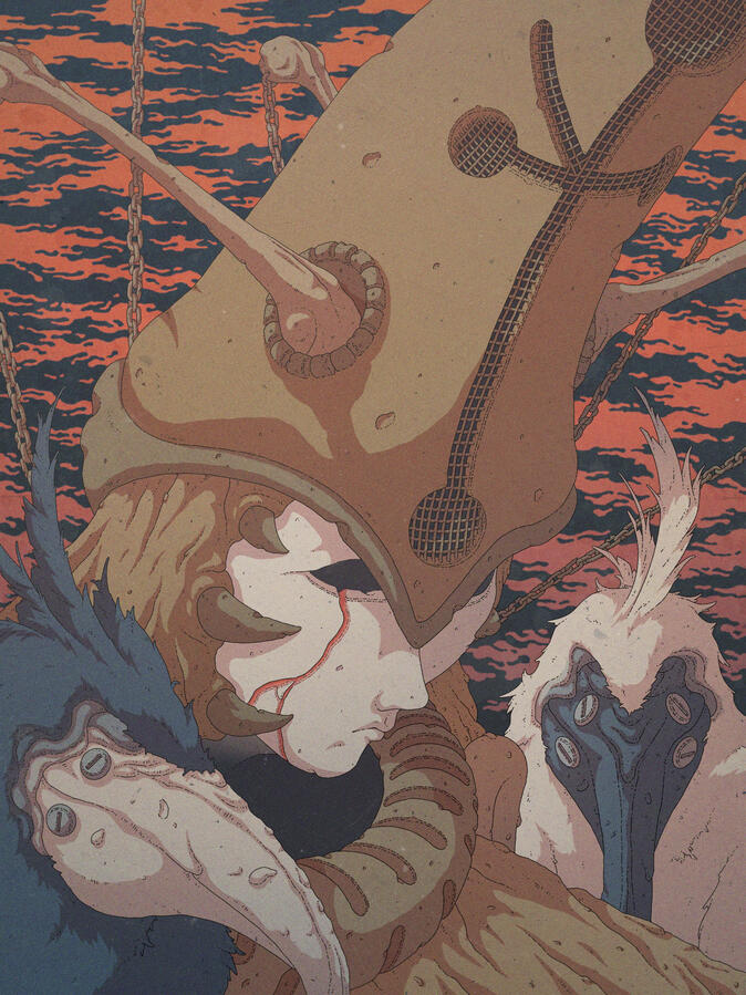 Color illustration of the Guardian Angel, a character from the game Baroque. Color illustration of the Guardian Angel, a character from the game Baroque.