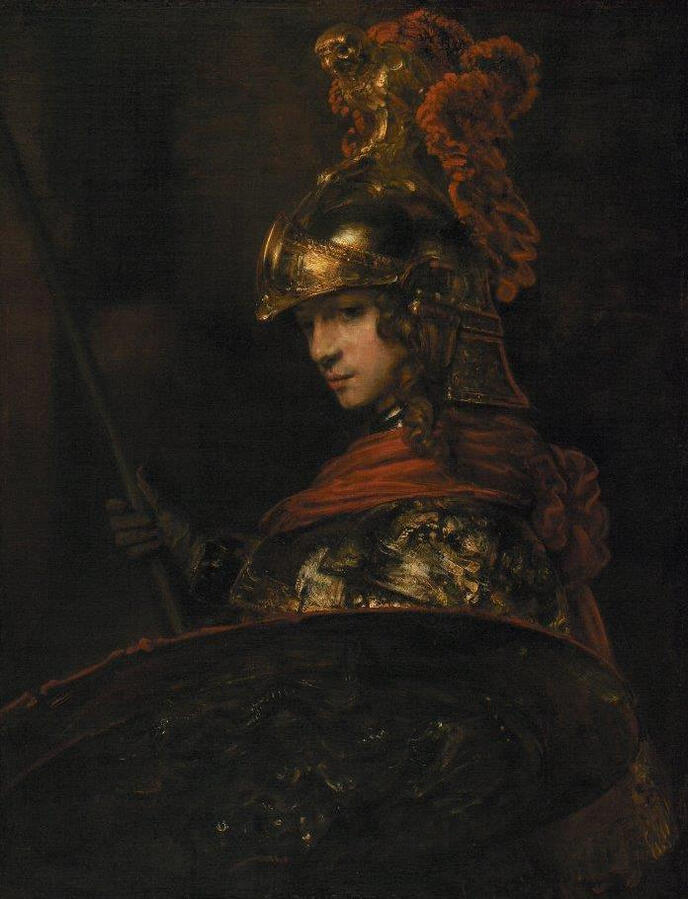 The original painting. Done in earhty tones, it shows Athena in full armor, wielding a spear and a shield. The original painting. Done in earhty tones, it shows Athena in full armor, wielding a spear and a shield.
