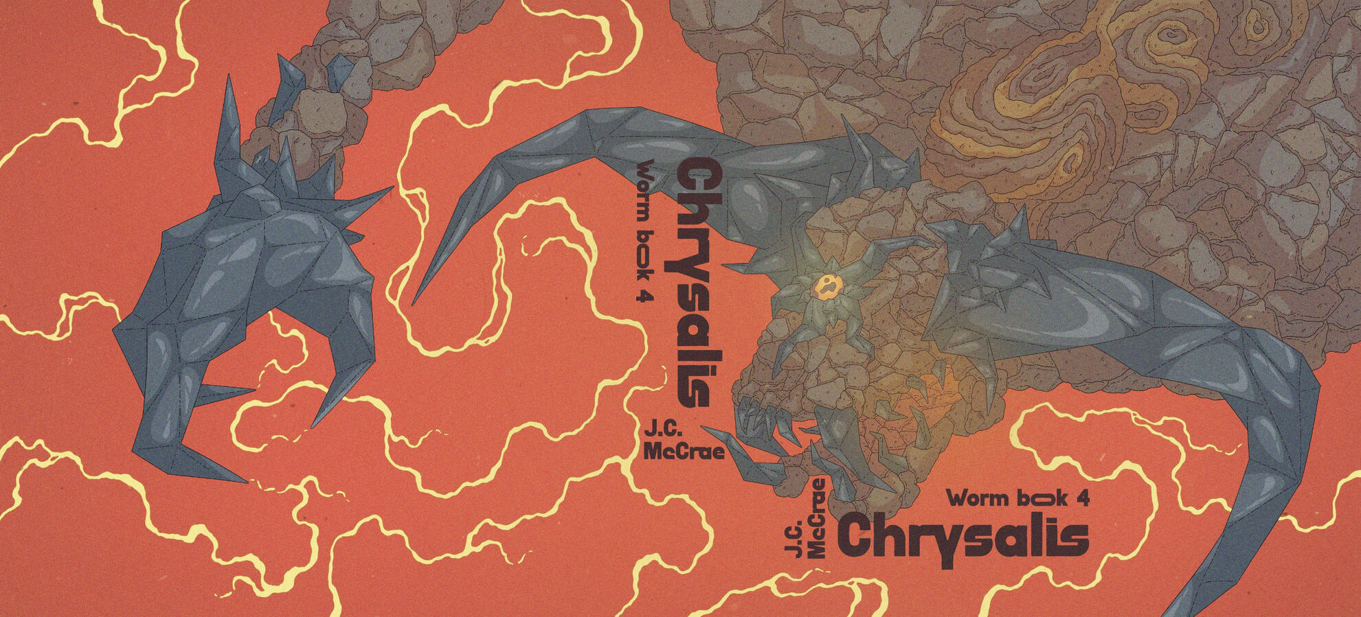 Color illustration of a book cover, showing a demon-looking, one eyed creature in warm tones with lightning coming from his hand. Color illustration of a book cover, showing a demon-looking, one eyed creature in warm tones with lightning coming from his hand.